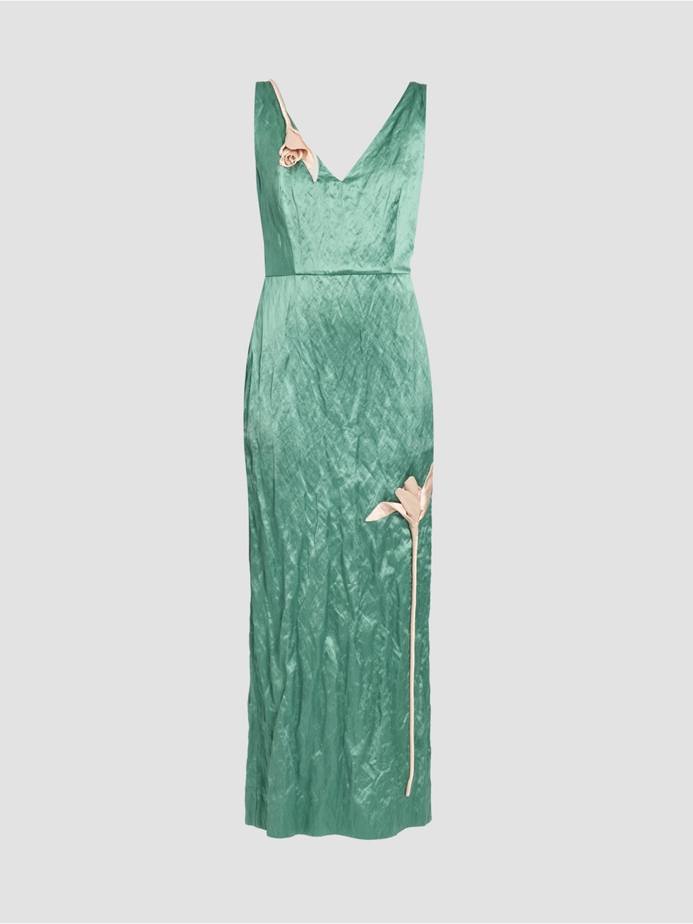 ERDEM EMBROIDERED TEXTURED SATIN SLEEVELESS MIDI DRESS